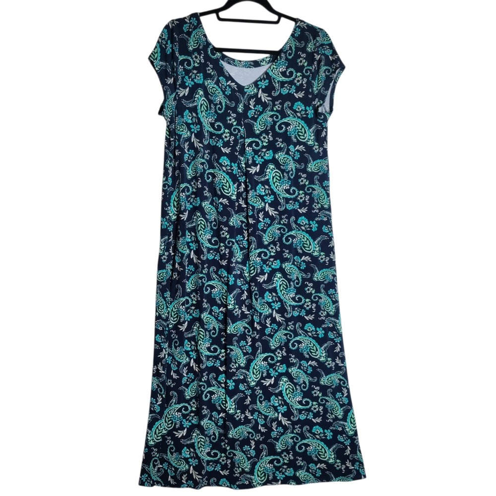 J. Jill Womens Petite Medium Navy Teal Paisley Maxi Dress Sleeveless RN97641